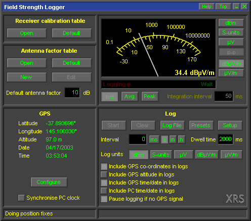 Signal Strength Logger Display